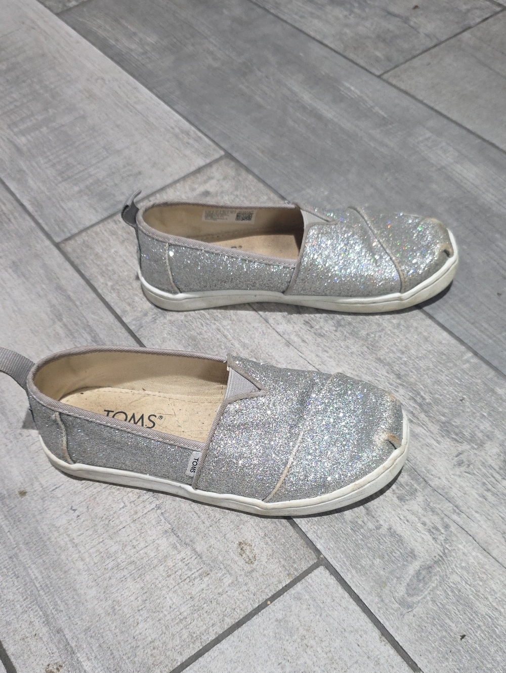 Toms Kids Silver Glitter Slip-On Sneakers